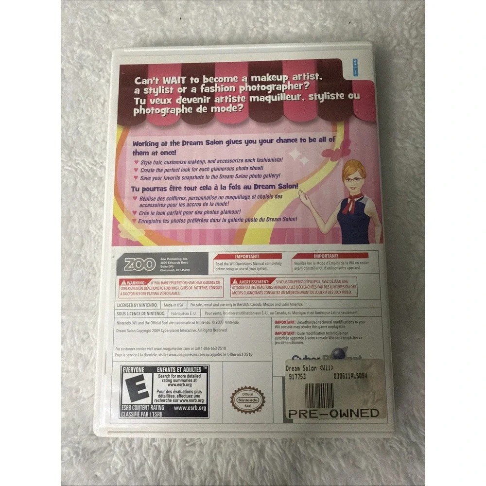 Dream Salon Nintendo Wii Video Game Complete CIB Makeup Artist Stylist Fashion
